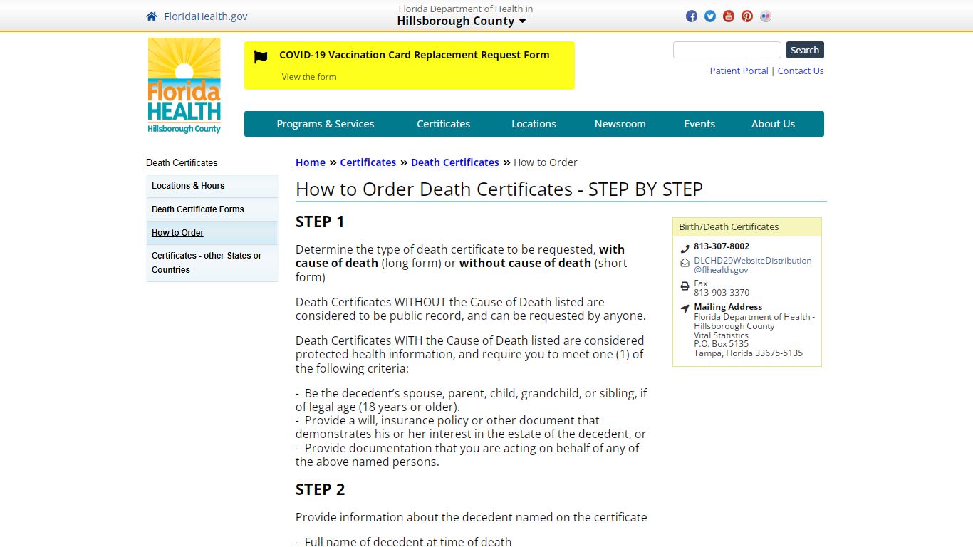 How to Order Death Certificates - Florida Department of Health